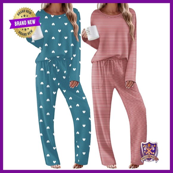 Soft Long Sleeve Pajama Set with Pockets 2-Pack S-XXL